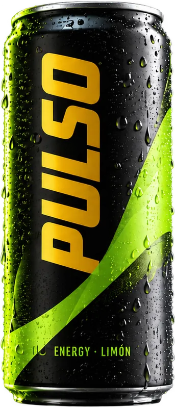Lata PULSO sabor Limón: negra con una franja verde